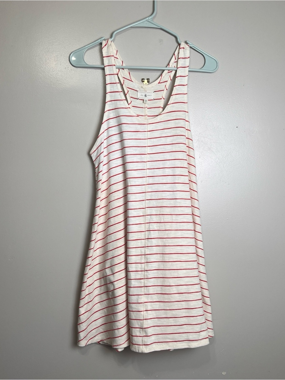 Lou & Grey Tank Dress Womens XS Red, Cream Striped Racerback Cotton Blend Mini